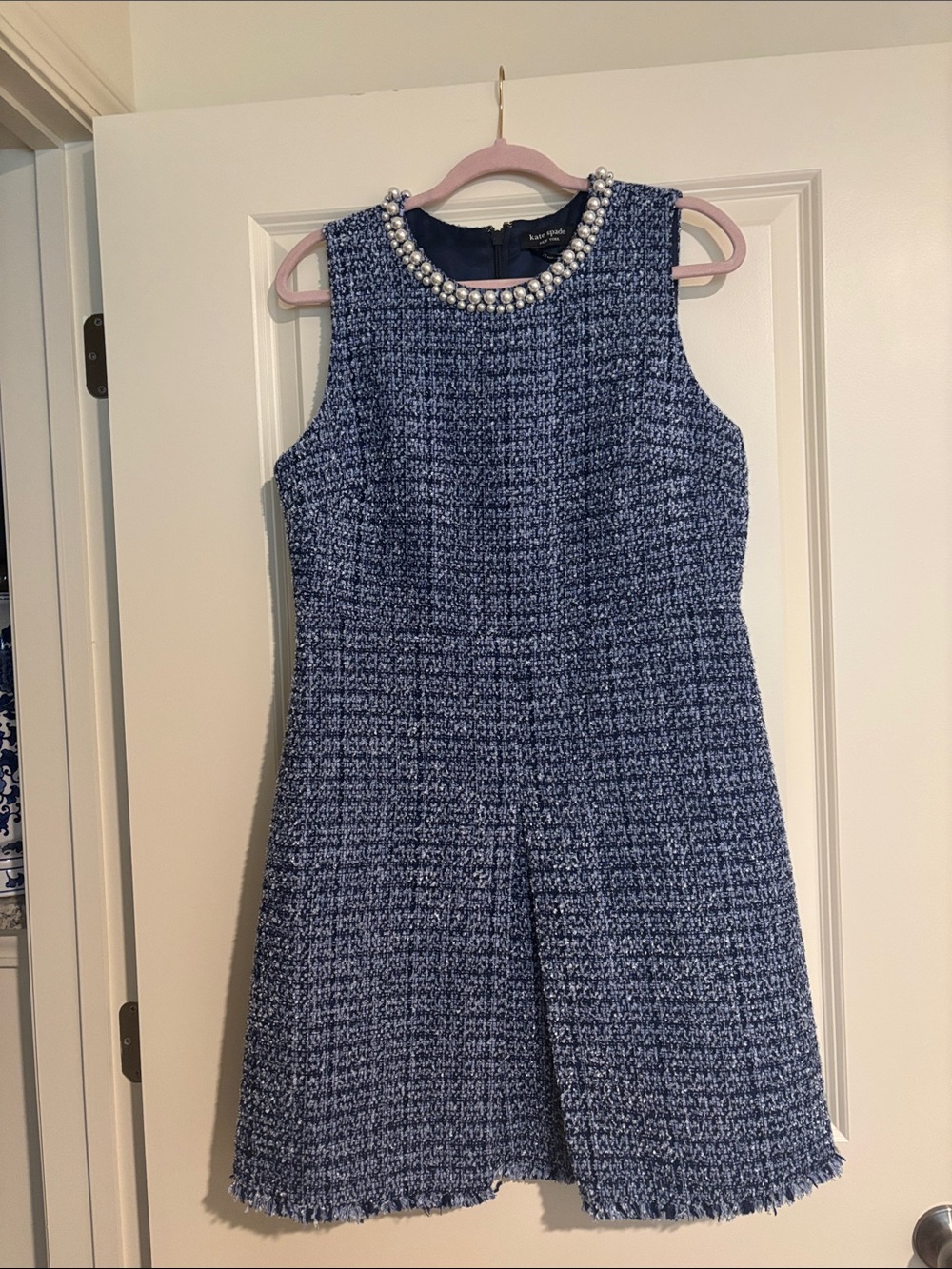 kate spade Blue Tweed Pearl-Trim Sleeveless Mini Dress - Picture 2 of 5